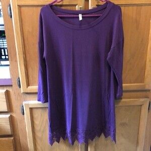 Emerald size small purple dress with scoop neck and long sleeves crochet hem